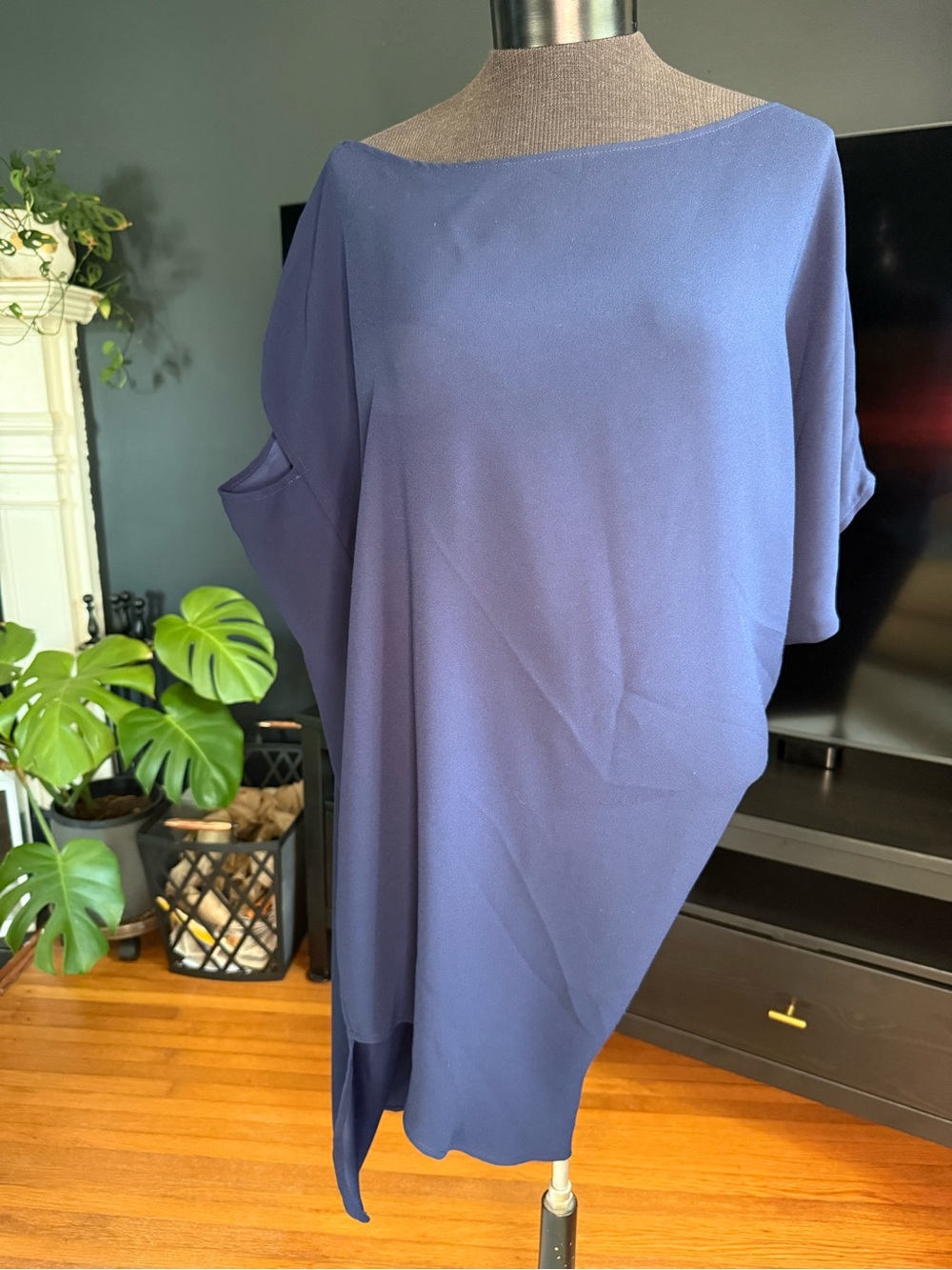 Asymmetrical Elegant Indigo Blue Women's Off the Shoulder Dress